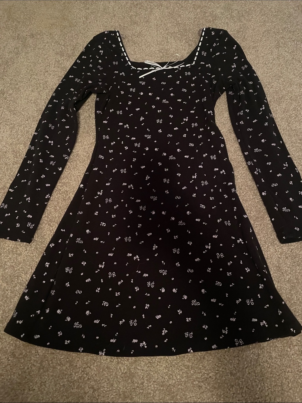 Girl’s Black Long Sleeve Floral A-Line Dress